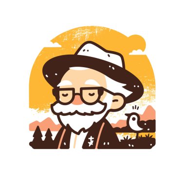 Yaşlılar Doğayı ve Kuşları İzlerken Retro Çizgi Film Biçiminde