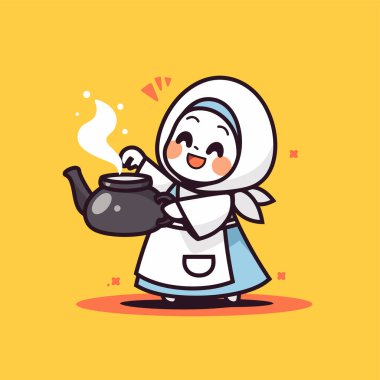 Müslüman Kadın Çay Çizgi Filmi Çizimi