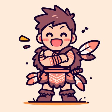 Şirin çizgi film Yerli Savaşçı Gülümseyen ve Hazır