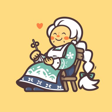 Örgü ören bir büyükannenin büyüleyici bir çizimi..