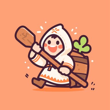 Kürek ve Fıçı ile Neşeli Eskimo Karakteri