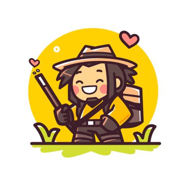 Gülen Yüzlü ve Kalpli Sevimli Avcı Çizgi Filmi Karakteri