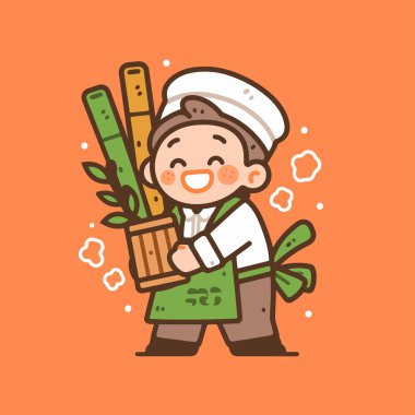 Bambu ve ahşap kap ile Neşeli Aşçı