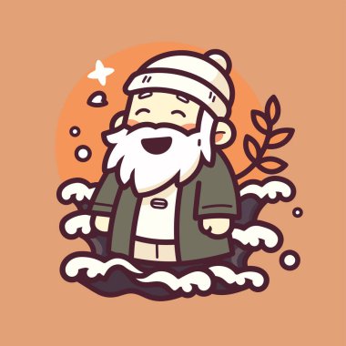 Deniz Çizgi Filmi İllüstrasyonunda Neşeli Balıkçı