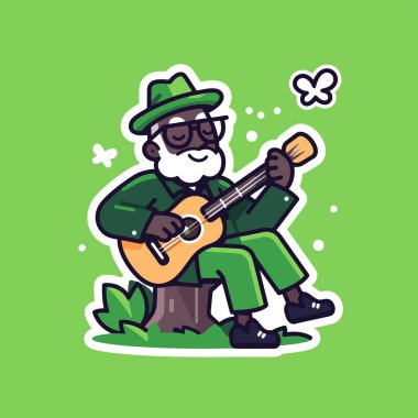 Yaşlı müzisyen dışarıda gitar çalıyor.