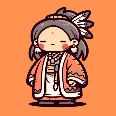 Geleneksel Giyimli Amerikan Yerlisi Chibi