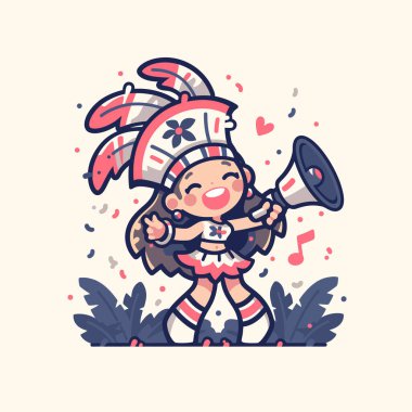 Neşeli Karnaval Amigo Kızı Megafon ve Renkli Konfeti