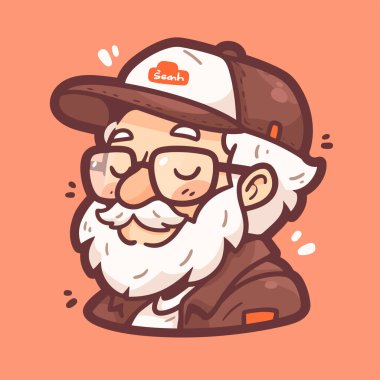 Yüzünde kep olan gülümseyen yaşlı bir adamın çizgi film portresi