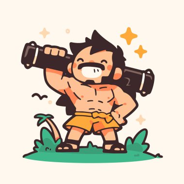 Güçlü adam sahildeki karikatürde ağırlık kaldırıyor.