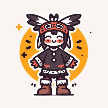 Sevimli Çizgi Film Kabile Giyimli Amerikan Kızı