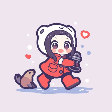 Ayı Şapkalı Kız Karda Bir Fokla Oynuyor