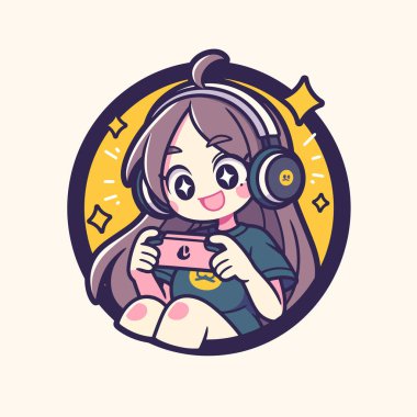 Sevimli Oyuncu Kız Kulaklıkla Oyun Oynuyor