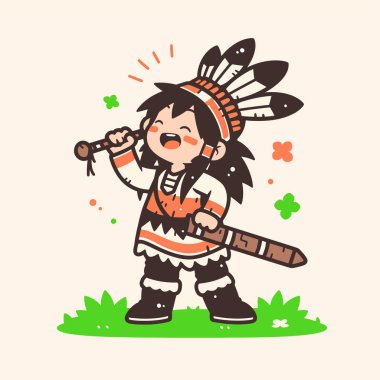 Gülümseyen Amerikan Yerlisi Elindeki Tomahawk