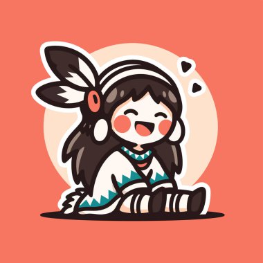 Sevimli Amerikan Yerlisi Kız Çizgi Filmi