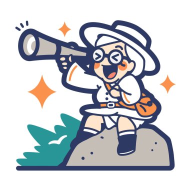 Bir Kayanın Üzerinde Dürbünlü Neşeli Kaşif