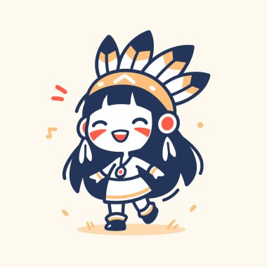 Şirin Chibi Amerikan Yerlisi Kız Karakteri