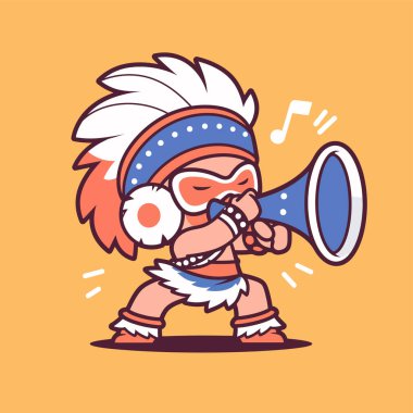 Yerli Amerikan Şefi Boynuz Çizgi Filmi Oynuyor