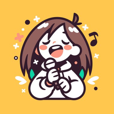 Elinde mikrofonla çizgi film şarkıcısı.