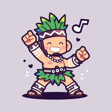 Mutlu İfade ve Müzik Notuyla Çizgi Film Kabilesi Dansçısı