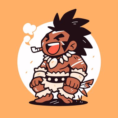 Çizgi film kabile şefi Pipe ile gülümsüyor.