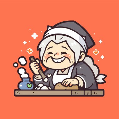 Mutlu çizgi filmler Büyükanne Mutfakta Pişirme ve Pişirme