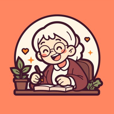 Not Defterine Yazan Mutlu Yaşlı Kadın