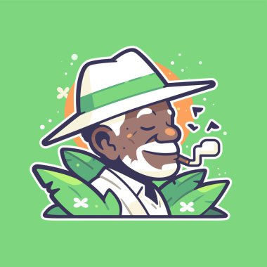 Gülümseyen Yaşlı Adam Şapka ve Yaprakla Kaval İçiyor