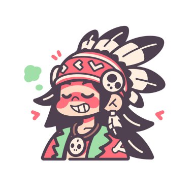 Gülümseyen Amerikan Yerlisi Şef Çizgi Film Çizimi