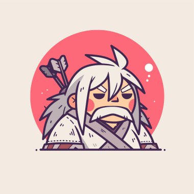 Yaşlı Savaşçı Archer Çizgi Film İllüstrasyonu