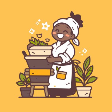 Mutfakta Taze Bitkilerle Neşeli Kadın Pişiyor