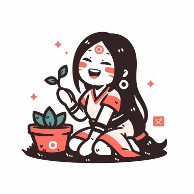 Mutlu Chibi Kızı Tohum ekiyor