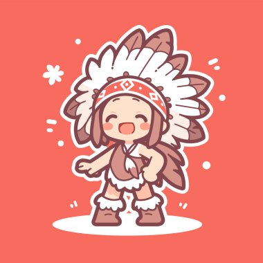 Chibi Amerikan yerlisi Headresli çocuk