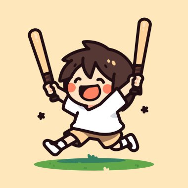 Beyzbol sopalı mutlu çizgi film çocuğu.