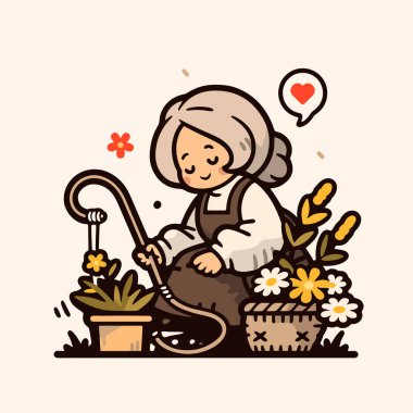 Bahçesinde Çiçekleri Sulayan Yaşlı Kadın