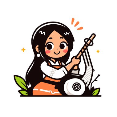 Tatlı Çizgi Kadın Sitar Oynuyor