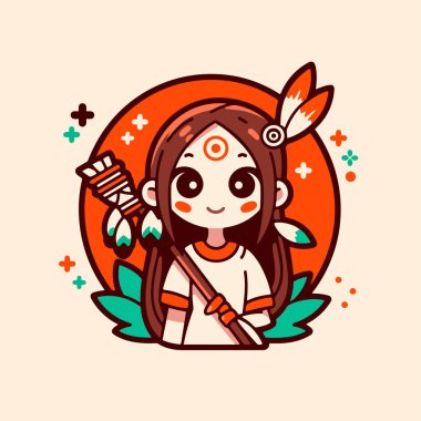 Çemberde Yay ve Ok Olan Chibi Yerlisi Amerikan Kızı