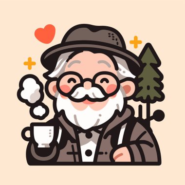 Yaşlı adam doğada kahvenin tadını çıkarıyor.