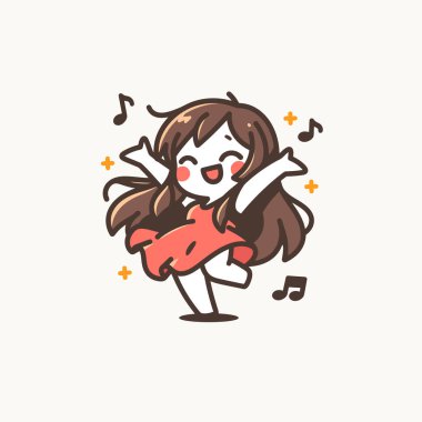 Neşeli Kız Müzik Notalarıyla Dans Ediyor