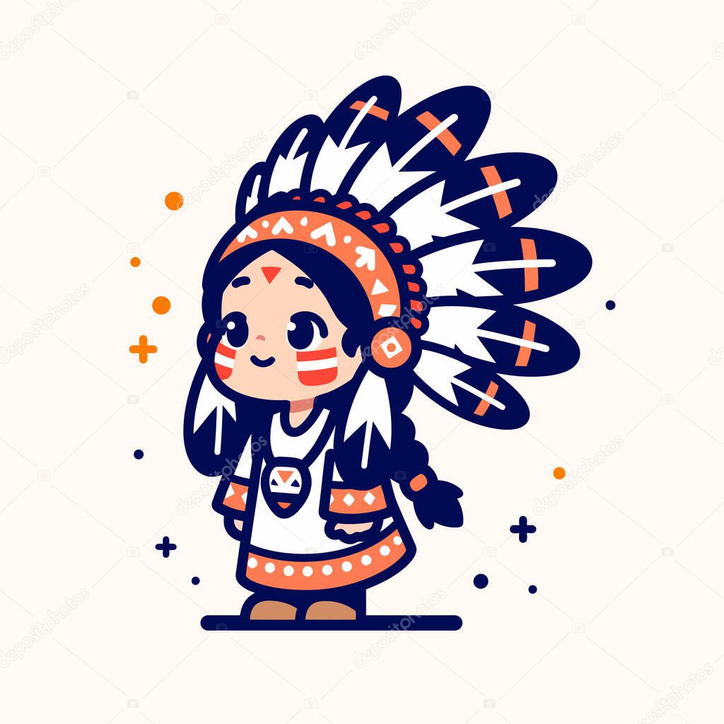 Chibi Native American Girl with Headdress