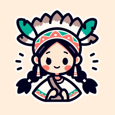 Çekici Çizgi film Başı ve Örgüsü olan Amerikan Yerlisi Kız