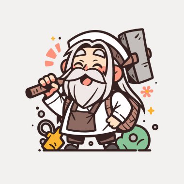 Gülen Demirci Cüce Çekiç Çizgi Filmi İllüstrasyonu