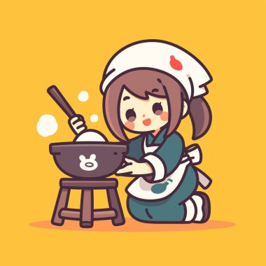 Tatlı Kawaii Şefi kasede pilav pişiriyor.