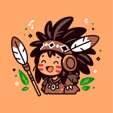 Mızraklı Neşeli Amerikan Yerlisi Çocuk