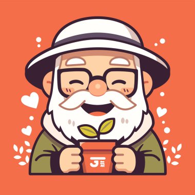 Büyüyen bitkisi olan neşeli bir bahçıvan.