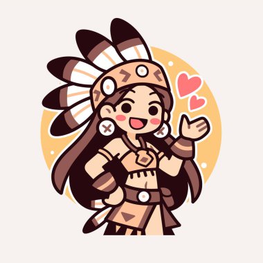 Tüylü Başlıklı Tatlı Aztek Kadın Çizgi Filmi