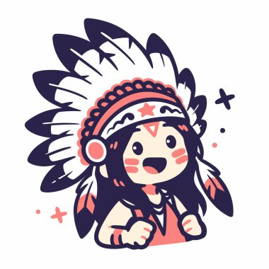 Tüylü başlıklı Amerikan Yerlisi şirin bir çizgi film.