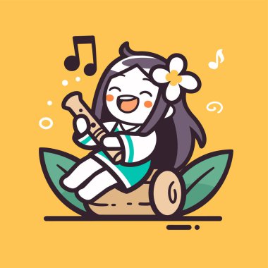 Tatlı Çizgi Film Hula Dansçısı Flüt Çalıyor