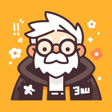 Neşeli Yaşlı Adam Çizgi Film Portresi