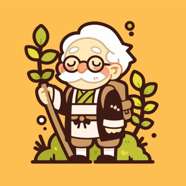 Yürüyen Sopalı ve Sırt çantalı Yaşlı Gezgin