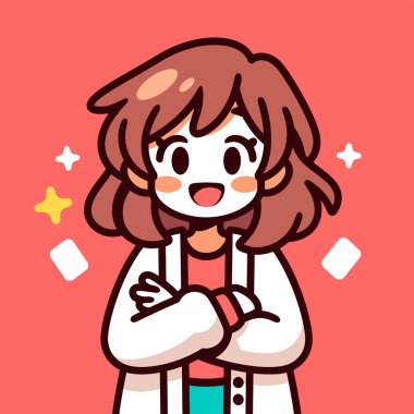 Kolları çaprazlanmış gülümseyen çizgi film bilimcisi